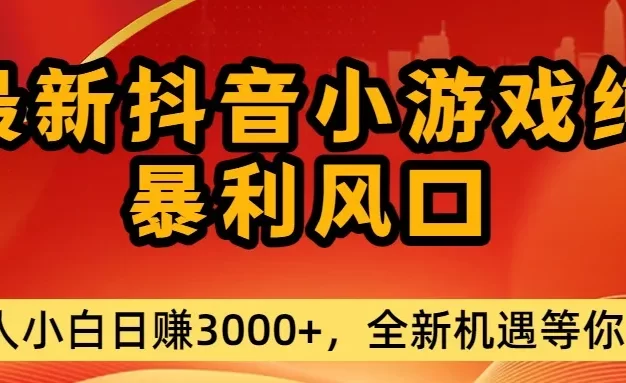 最新抖音小游戏纯暴利风口!小白单日稳赚3000+,全新机遇千万别错过