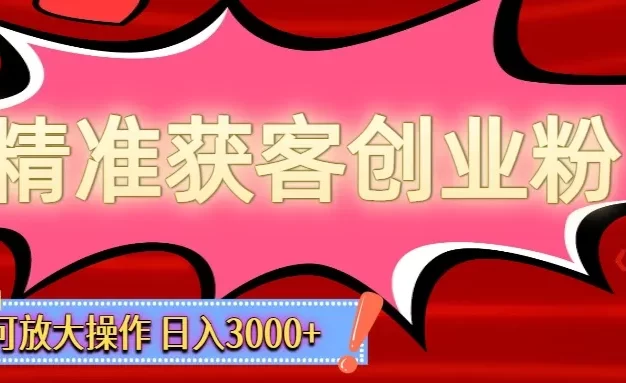 精准获客创业粉轻松变现,操作简单可放大,单日轻松3000+