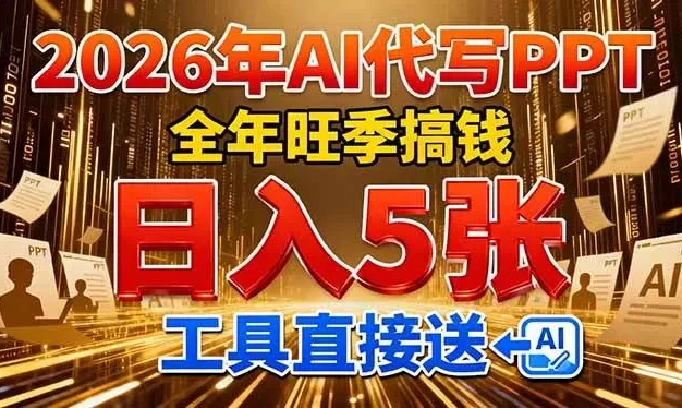 2026用AI代写 PPT,全年旺季搞钱,日入 5张,工具直接送!