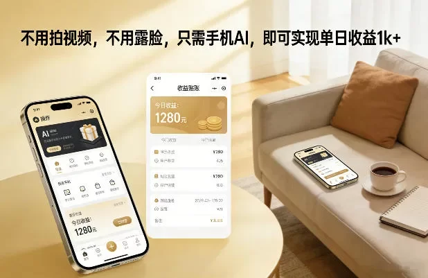 不用拍视频,不用露脸,只需手机AI,即可实现单日收益1k+