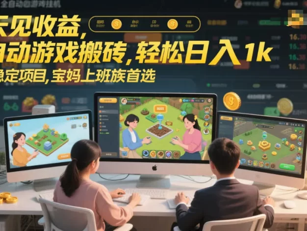 每天见收益,全自动游戏搬砖,轻松日入1k,长期稳定项目,宝妈上班族首选