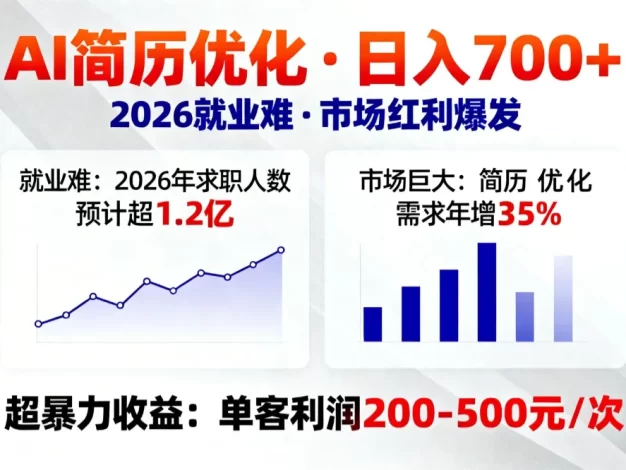 AI优化简历,日入700+,2026就业难,市场巨大,超暴力!