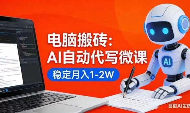 电脑搬砖:AI自动代写微课,稳定月入1-2W,提供接单渠道,0门槛小白可做!