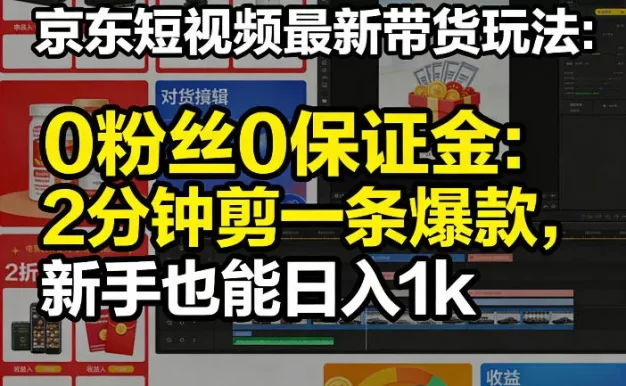京东短视频最新带货玩法,0粉丝0保证金,2分钟剪一条爆款,新手也能日入1k+