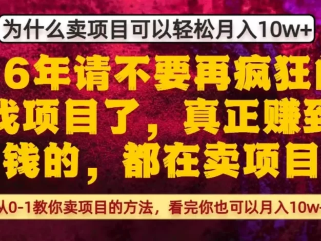 为什么真正賺到钱的都在卖项目,从0-1教你卖项目的方法,看完你也可以月入10w+