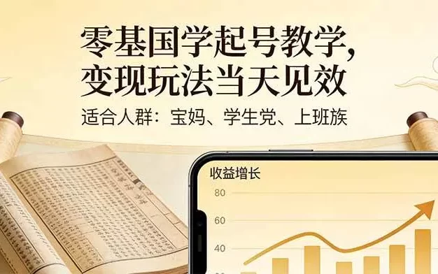 零基国学起号教学,变现玩法当天见效,适合人群:宝妈、学生党、上班族