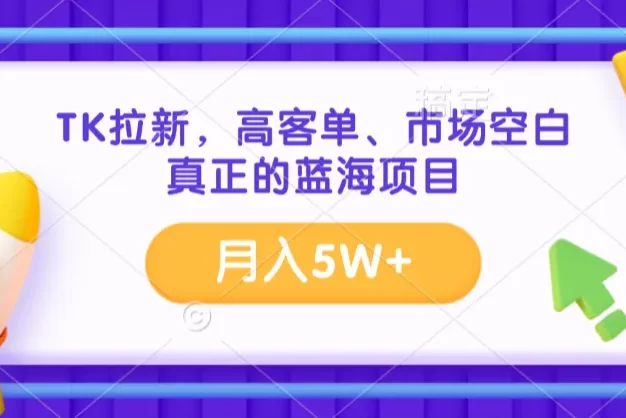 TK拉新,高客单、市场空白、正在的蓝海项目,月入5W+