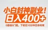 小白封神副业！0基础0门槛，下班花10分钟空余时间，日入400+,简单粗暴！