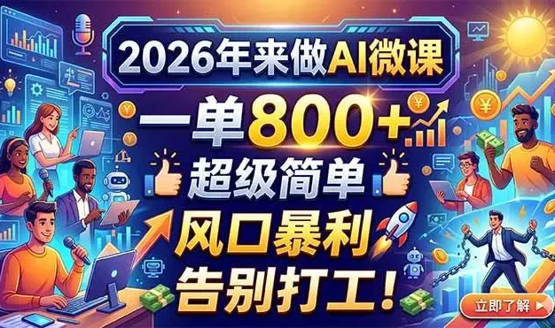 2026年来做AI微课,一单800+,超级简单,风口暴利,告别打工!