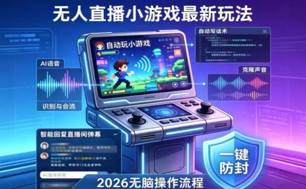 2026年AI无人直播小游戏全流程,不违规不封号,开启创业副业增收之路,小白月入1w+