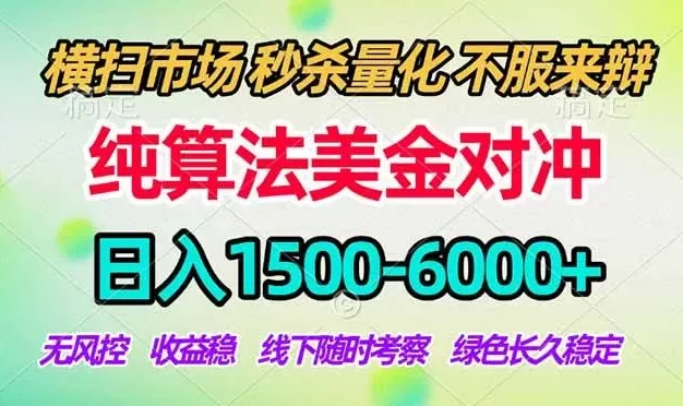 2026美金掘金新风口-纯算法对冲震撼上线!日入1500-6000+,长久合规稳健,轻松摆脱死工资