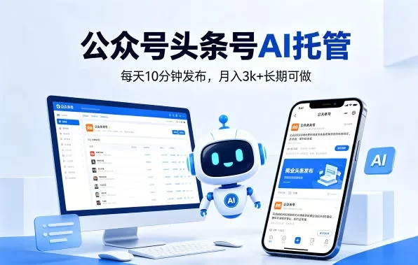 公众号头条号AI托管,我提供作品,你每天10分钟发布,月入3k+长期可做