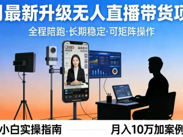 4月最新升级 无人直播 带货 全程陪跑 长期稳定 可矩阵 每天半小时新手小白实操月入 十万