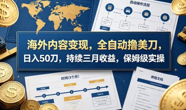 海外内容变现,全自动撸美刀,日入50刀,持续三月收益,保姆级实操
