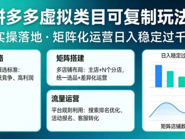 拼多多虚拟类目可复制玩法,实操落地,矩阵化日入稳定过千