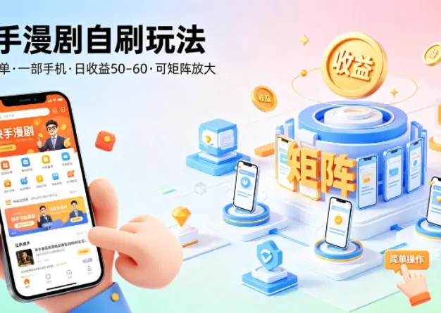 快手漫剧自刷玩法,操作简单,一部手机就可以做,一天50-60收益,可矩阵放大