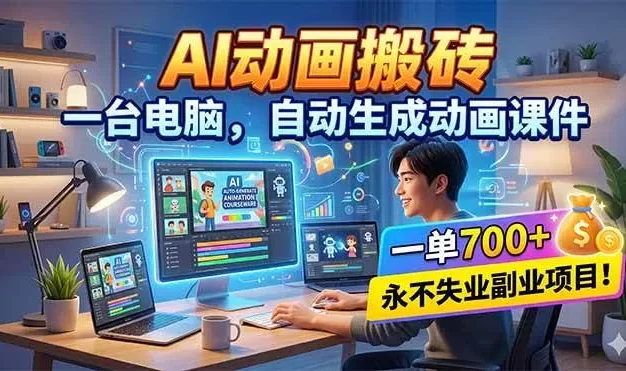 AI动画搬砖，一台电脑，自动生成动画课件，一单800+ 永不失业副业项目！