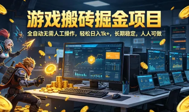游戏搬砖掘金项目，全自动无需人工操作，轻松日入1k+，长期稳定，人人可做