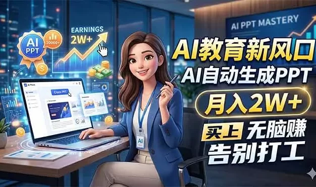 AI教育新风口，AI自动生成PPT，月入2W+，无脑赚，告别打工