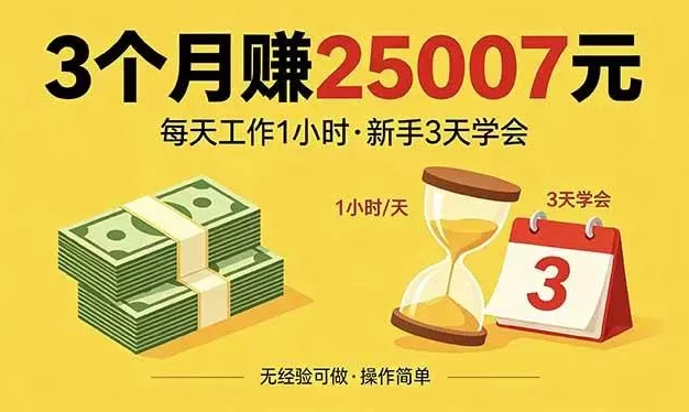 3个月赚钱25007元,每天工作1个小时,新手3天全部学会!