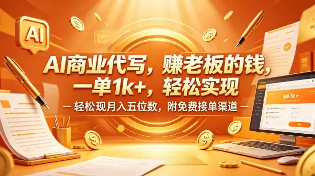 AI商业代写,賺老板的钱,一单1k+,轻松实现月入五位数,附免费接单渠道