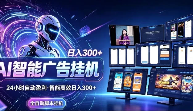 AI智能广告挂G项目,无需人工,单机稳定日入200+,可矩阵放大,24小时不间断刷广告賺收益