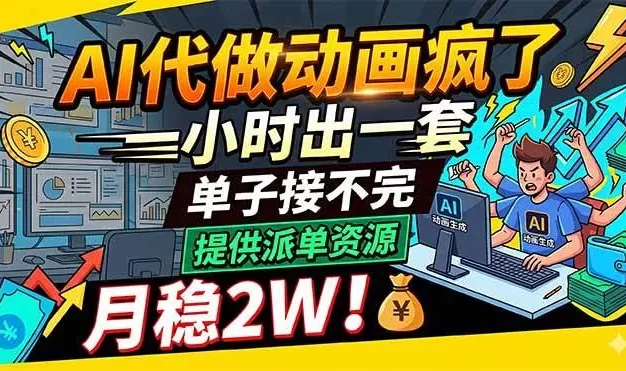 AI代做动画疯了,一小时出一套,单子接不完,提供派单资源,月稳2W!