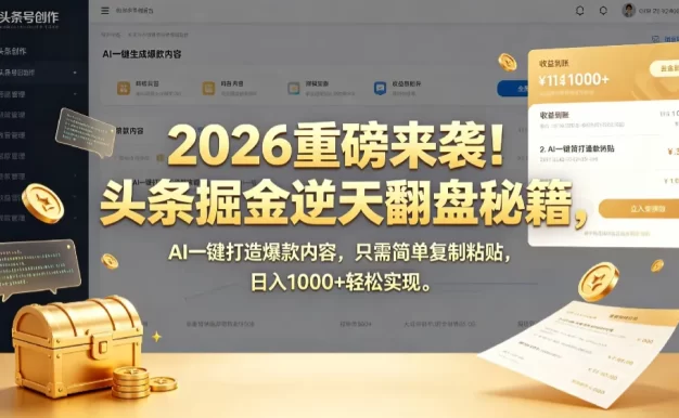 2026 重磅来袭!头条掘金逆天翻盘秘籍,AI 一键打造爆款内容,只需简单复制粘贴,日入 1000 + 轻松实现!