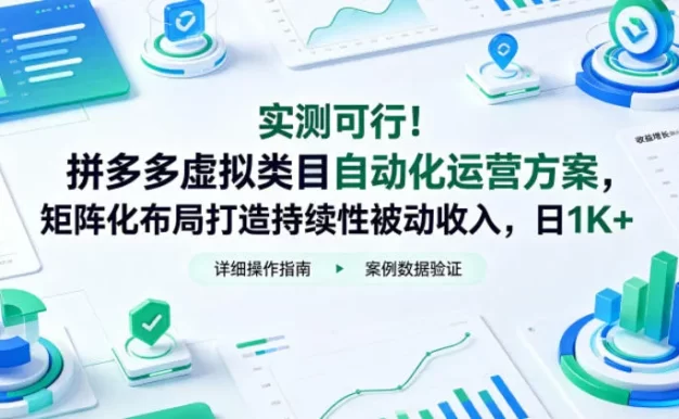 实测可行！拼多多虚拟类目自动化运营方案，矩阵化布局打造持续性被动收入，日1K+