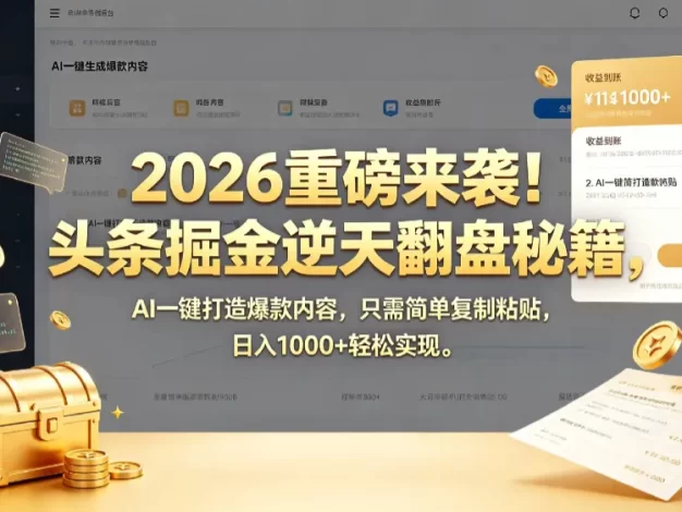 2026 重磅来袭!头条掘金逆天翻盘秘籍,AI 一键打造爆款内容,只需简单复制粘贴,日入 1000 + 轻松实现!