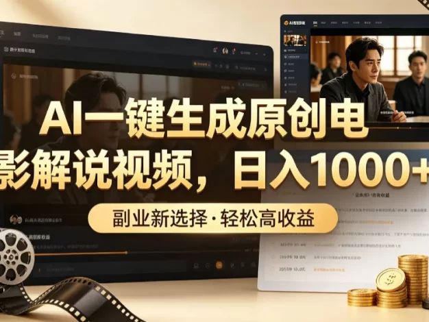 AI一键生成原创电影解说视频,日入1000+!
