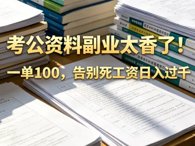 告别死工资,考公资料副业太香了!小红书1单100