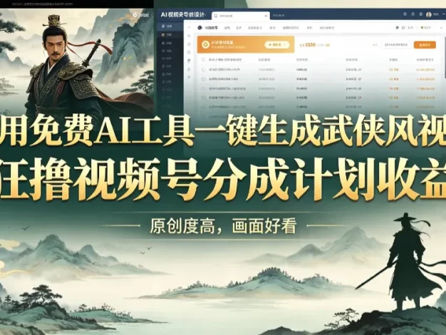 利用免费AI工具一键生成武侠风视频,狂撸视频号分成计划收益,原创度高,画面好看