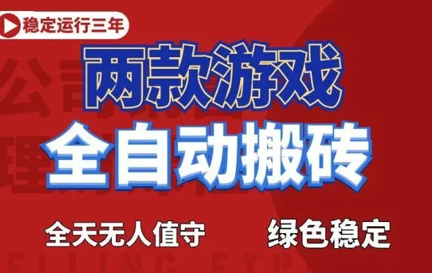 海外游戏全自动搬砖,日入1k+,全天无人值守,绿色稳定!