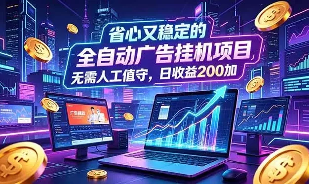 全自动广告挂机项目,全程无需人工值守。稳定创收每日收益200+
