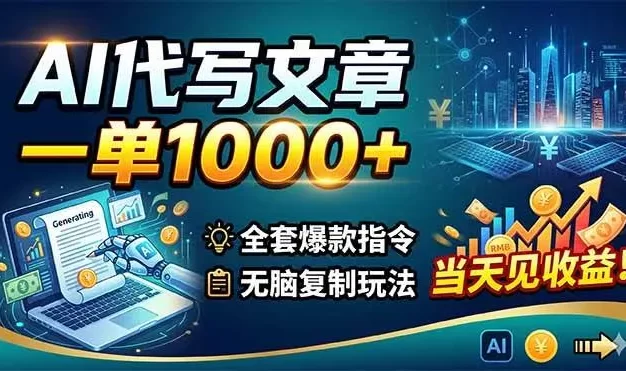 AI代写文章,一单1000+,全套爆款指令+无脑复制玩法,当天见收益!