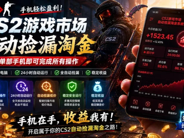无需电脑值守,单部手机即可完成CS2市场全自动捡漏淘金,包教包会,日入300+