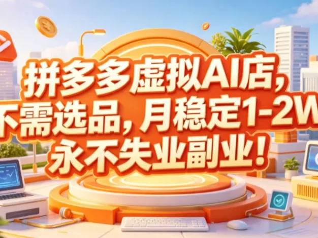 拼多多虚拟AI店,不需选品,月稳定1-2W,永不失业副业!