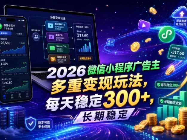 2026微信小程序广告主,多重变现玩法,每天稳定300+,长期稳定