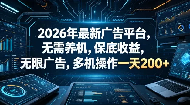 2026年最新广告平台,无需养机,保底收益,无限广告,多机操作一天200+