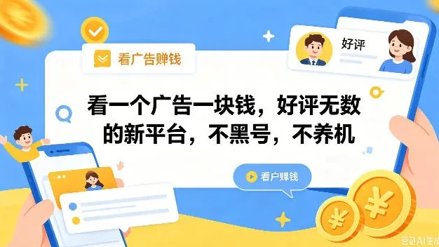 看一个广告一块钱,好评无数的新平台,不黑号,不养机,一撸几十块钱还是不错的