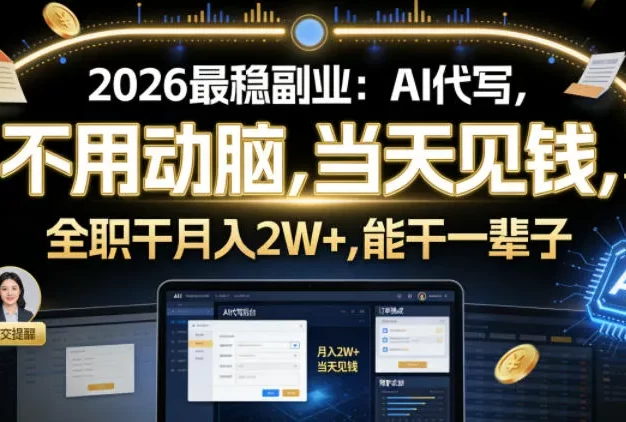 2026最稳副业:AI代写,不用动脑,当天见钱,一单600,全职干月入2W+,能干一辈子