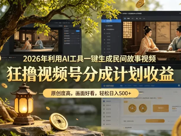 2026年利用AI工具一键生成民间故事视频,狂撸视频号分成计划收益,原创度高,画面好看,轻松日入500+