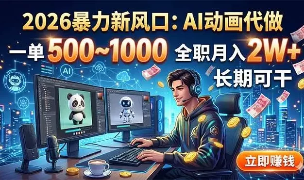 2026暴力新风口:AI动画代做,一单500~1000,全职月入2W+,长期可干