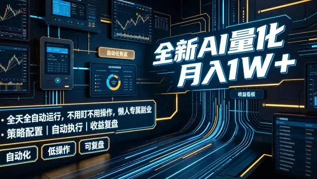 全新AI量化月入1W+,全天全自动运行,不用盯不用操作,懒人专属副业!