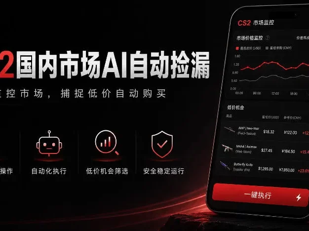 游戏市场AI自动监控,实时检测差价捡漏,简单轻松,日入300+