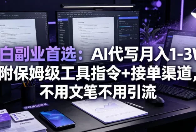 小白副业首选:AI代写月入1-3W,附保姆级工具指令+接单渠道,不用文笔不用引流