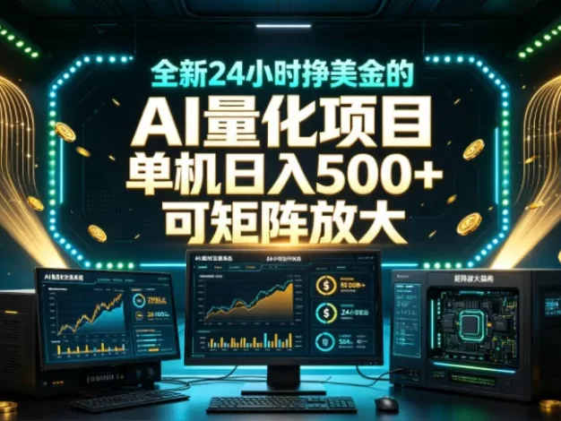 全新24小时挣美金的AI量化项目,单机日入500+,每天见收益,可矩阵放大