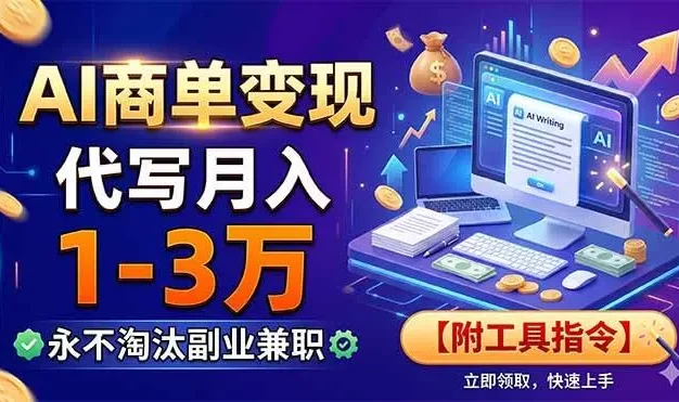 AI商单变现,靠代写月入1-3万,永不淘汰副业兼职【附工具指令】