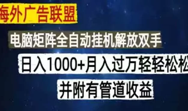 海外广告联盟,每天几分钟日入1000+无脑操作,可矩阵并附有管道收益